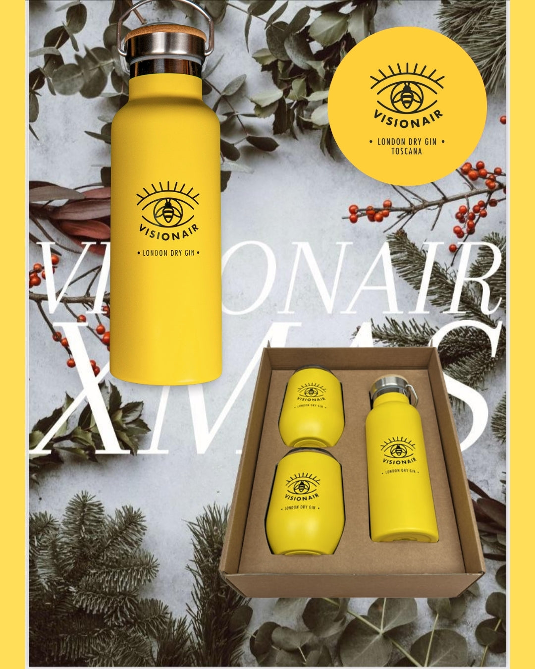 Gift Box Visionair London Dry Gin 50cl + 2 Bicchieri Termici  (GIALLA)