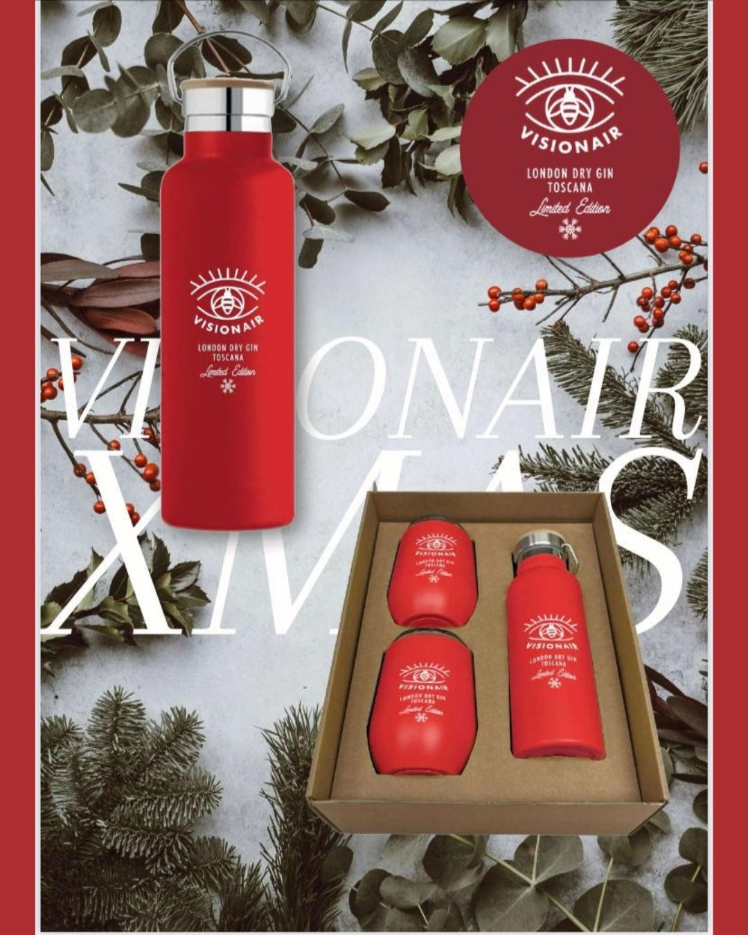 Gift Box Visionair London Dry Gin 50cl + 2 Bicchieri Termici  (ROSSA)